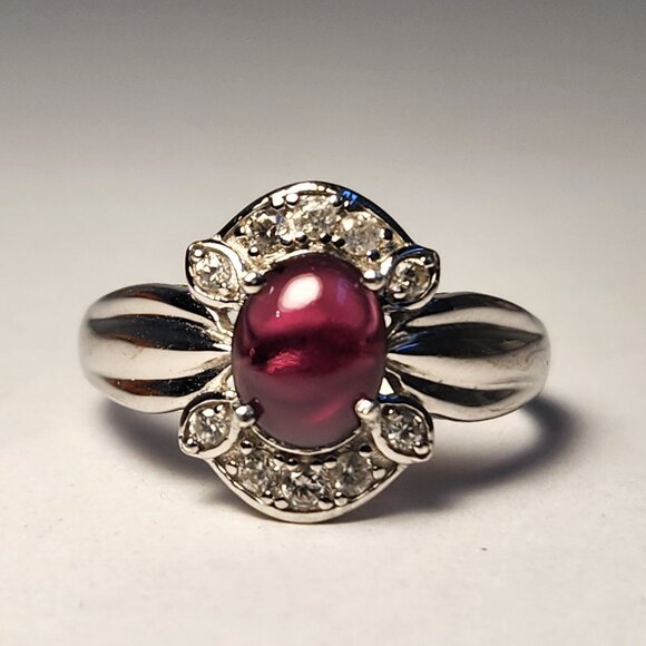 Estate Jewelry - NIB VTG 925 Natural Burmese Star Ruby & White Zircon pave style Ring Size 11